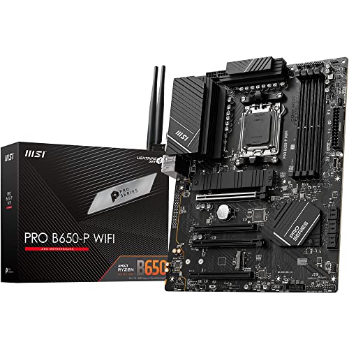MSI PRO B650-P WIFI Motherboard, ATX - Supports AMD Ryzen 7000 Series Processors, AM5 - DDR5 Memory Boost 6400+MHz/OC, 2 x PCIe 4.0 x16, 2 x M.2 Gen4, Wi-Fi 6E - PRO B650-P WIFI