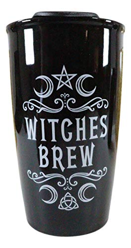 Ebros Gothic Wicca Sacred Moon Triple Goddess Pentacle Witches Brew Double Walled Ceramic To-Go Travel Mug Cup With Lid 12oz Coffee Tea Drink Cups Mugs Alchemy Magic Occult Serveware Drinkware
