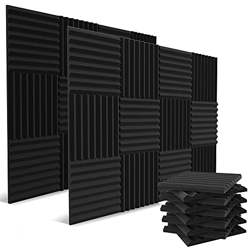 52 Pack Acoustic Panels 1 X 12 X 12 Inches - Acoustic Foam - High Density- Soundproof Studio Wedges - Charcoal - 52 Charcoal