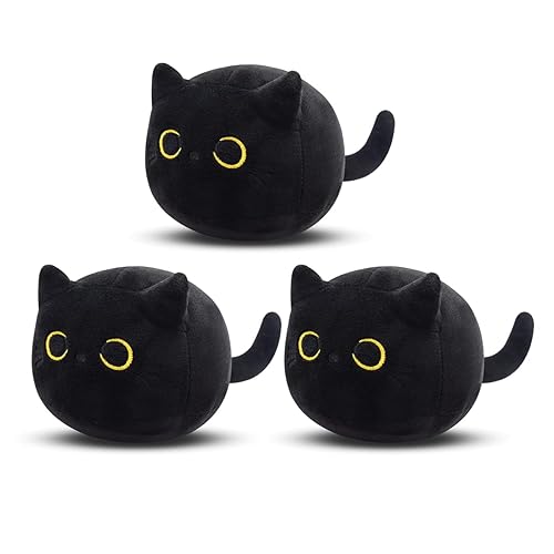 JIAJEGTGT 3Pcs Black Cat Plush, Black Cat Plushies Cute Mini Black Cat Stuffed Animal for Home Decoration, Plush Pillows Soft Plush Cat for Kids Birthday - 3pcs Black Cat