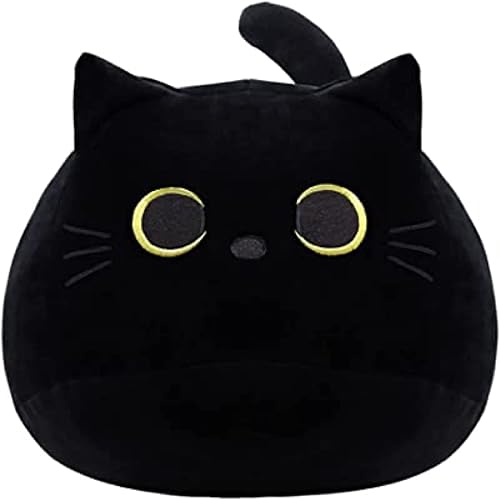WeBingo Black Cat Plush Toy 16'' Black Cat Pillow, Soft Plush Doll Black Cat Stuffed Animal, 3D Black Cat Plushies Pillow Baby Cute Plush Toys Shape Cat Design Sofa Fat Pillow Gifts for Boys Girls - 16 inches