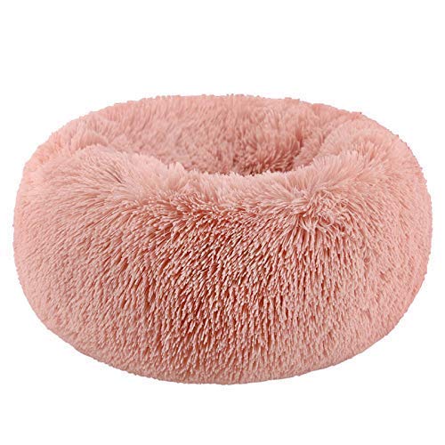 BODISEINT Modern Soft Plush Round Pet Bed for Cats or Small Dogs, Mini Medium Sized Dog Cat Bed Self Warming Autumn Winter Indoor Snooze Sleeping Cozy Kitty Teddy Kennel (24'' D x 8'' H, Pink) - Medium 24'' - Pink