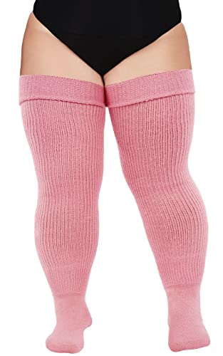 Plus Size Womens Thigh High Socks for Thick Thighs- Extra Long & Thick Over the Knee Stockings- Leg Warmer Boot Socks - Salmon Pink