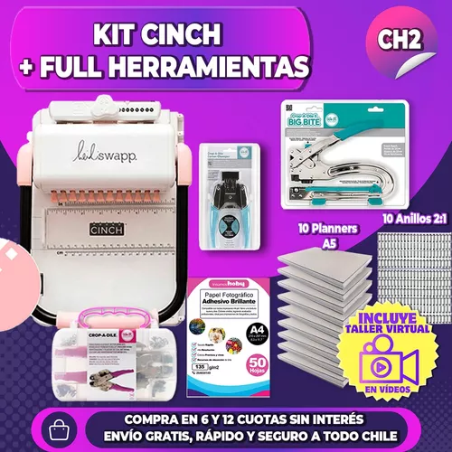 Kit Encuadernadora Cinch Cuadrada + Herramientas + Insumos