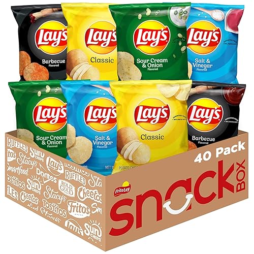 Lay's Potato Chips, 4 Flavor Variety Pack, 1 oz Single Serve Bags, (40 Pack) - Variety Pack - 1 Ounce (Pack of 40)