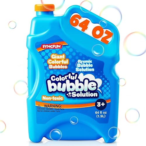 SYNCFUN 64 oz Premixed Bubble Solution, 1.9L Giant Pre-Mix Refill Solution for Bubble Machine, Wands, Blower, Easter, Outdoors Activity, No Mixing or Measuring