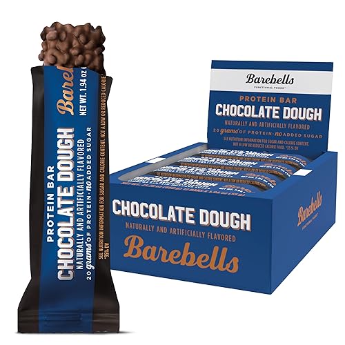 Barebells Protein Bars Chocolate Dough - 12 Count, 20g High Protein Treats - Chocolate Nutrition Bar with 1g Total Sugars - On-The-Go Breakfast or Post-Workout Snack - Chocolate Dough - 12 Count (Pack of 1)