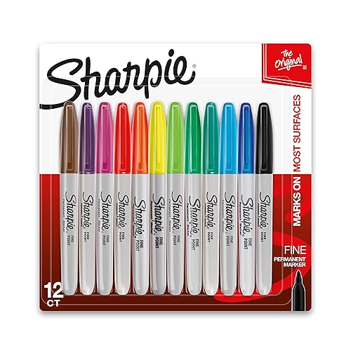 SHARPIE Permanent Markers, Quick Drying And Fade Resistant Fine Tip Marker Set For Wood, Plastic Paper, Metal, And More, Drawing, Coloring, And Poster Marker, Assorted Colors, 12 Count - 12 Count - Fine