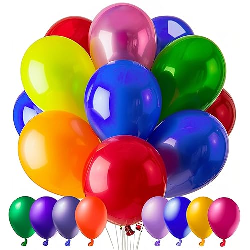 JOWINER 100 PCS Balloons, 12 Inch Assorted Colors Balloon & 10 Kinds of Color Balloons, Latex Baloons Bulk for Birthday, Baby Shower, Wedding, Family Party.