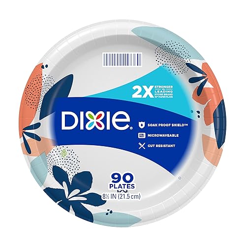 Dixie Medium Paper Plates, 8.5 Inch, 90 Count, 2X Stronger*, Microwave-Safe, Soak-Proof, Cut Resistant, Disposable Plates For Everyday Breakfast, Lunch, & Dinner Meals - 90 Count (Pack of 1)