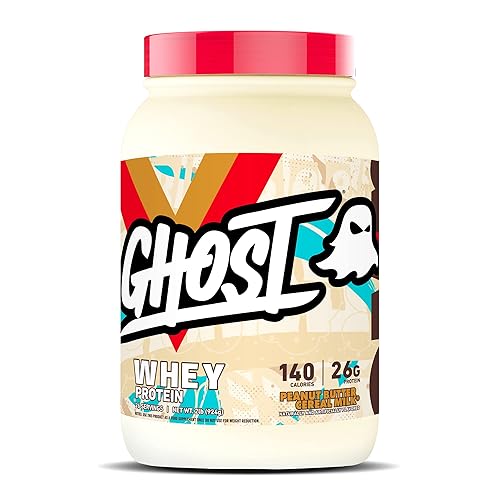GHOST WHEY Protein Powder, Peanut Butter Cereal Milk - 2lb, 26g of Protein - Whey Protein Blend - ­Post Workout Fitness & Nutrition Shakes, Smoothies, Baking & Cooking - Soy & Gluten-Free - Peanut Butter Cereal Milk