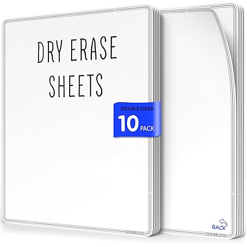 SCRIBBLEDO Small White Board Dry Erase Sheets 9”x12” for Kids Teacher Class Manipulatives Personal Mini Whiteboards Sheets Students Homeschool Supplies Small Dry Erase Boards Classroom Pack 10 Sheets