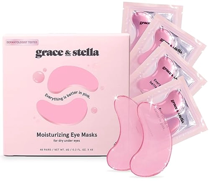 Award Winning Under Eye Mask - Reduce Dark Circles, Puffy Eyes, Undereye Bags, Wrinkles - Gel Under Eye Patches, Vegan Cruelty-Free Self Care by grace and stella (48 Pairs, Pink)
