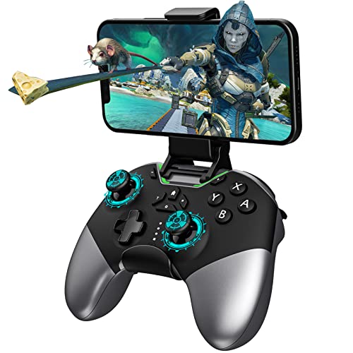 Bluetooth Controller for Switch/PC/iPhone/Android/Apple Arcade MFi Games/TV/Steam, Pro Wireless Game Controller with Phone Clip with Newly Launched Lock Joystick Speed Function/6-Axis Gyro/Dual Motor - Black
