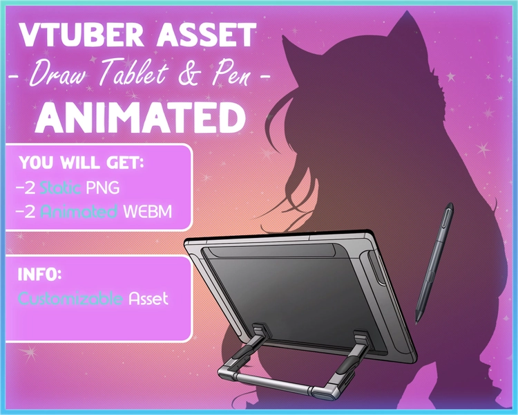 ANIMATED Customizable Drawing Art Tablet / Editable Vtuber Asset / Cute Artist Stream Decoration / Pngtuber Video Assets / Streaming Twitch