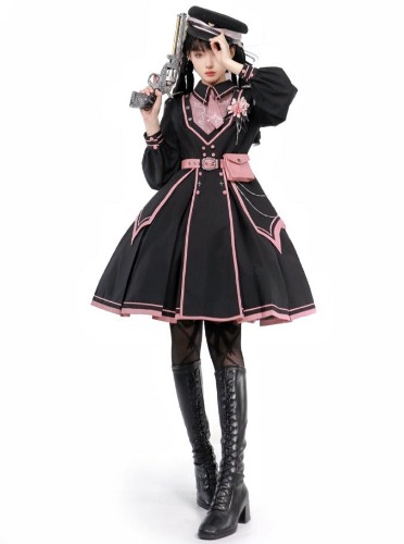 Dark Pink Military Cloak Coat + Lolita Dress [Reserved Item]. | dress / S