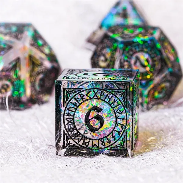 Clear Ancient Rune Sharp Dice Set for Dungeons and Dragons, D&D, Pathfinder, D20 Polyhedral Resin Dice, Fit in Dice Box, Tower