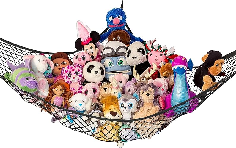 Lilly's Love Stuffed Animal Storage Net Hammock, Nursery Hanging Organizer - Jumbo Extra Large STUFFIE Party Hammock | Organize The Chaos | Holds 50% More Stuffies | 63" x 63" x 79" - Black - Large - Midnight Black