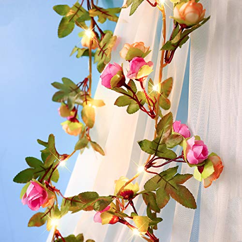 Flower String Lights Decor,8 Light Modes 6ft 20 LED Rose Flower Garlands decoration indoor outdoor,Flower Fairy Light for Women Wedding Wall Windows Home Garden Party Battery Powered Waterproof