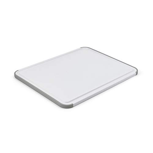 KitchenAid Classic Plastic Cutting Board with Perimeter Trench and Non Slip Edges, Dishwasher Safe, 12 inch x 18 inch, White and Gray - Set of 2 Cutting Board