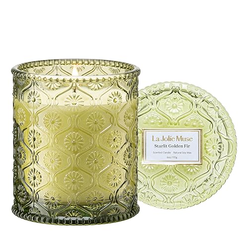 LA JOLIE MUSE Starlit Golden Fir Scented Candle, Christmas Candle Gifts, Fir & Cedarwood Candle, Winter Holiday Candles for Home Scented, Natural Soy Wax Candle, 6 oz 40 Hours Burn - Starlit Golden Fir