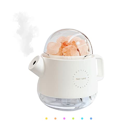 Magic Teapot Humidifier, Crystal Salt Lamp Humidifier, 360ml Portable Mist Humidifier, Desktop Humidifier for Bedroom Car Office Gifts. (white) - white
