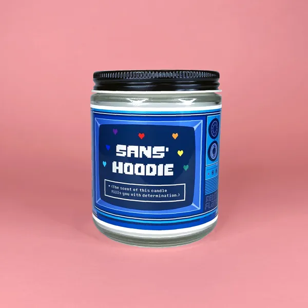 Sans&#39; Hoodie︱Undertale-Inspired Cozy Fleece & White Musk Scented Candle / Wax Melts︱Video Game Candle︱Fandom Candle︱Retro Flame Co