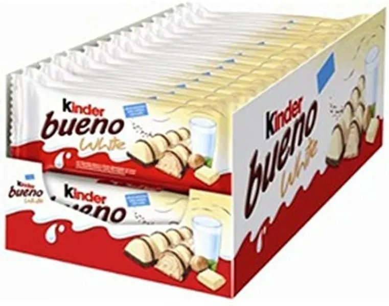 KINDER BUENO Vit, 2 stänger, 43 g, kartong med 30 stycken