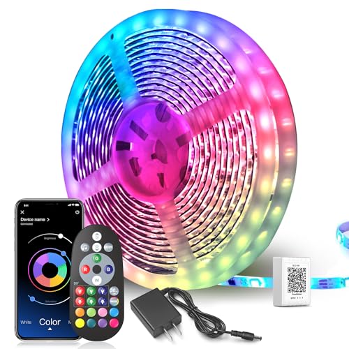 Nexillumi 100 ft LED Lights for Bedroom Music Sync Color Changing RGB LED Strip Rope Lights 24-Key Remote, 5050 RGB LED Light Strips(APP+Remote+Mic) - 100 Feet