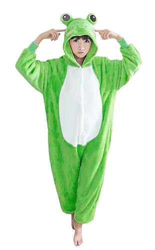 iNewbetter Adult Christmas Onesie Costume Animal Onesie Pajamas Flannel Plush One Piece Cosplay Suit for Men Women Unisex - Medium - Frog Dark Green