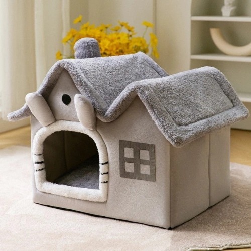 Removable Roof Plush Pet House - Gray / M