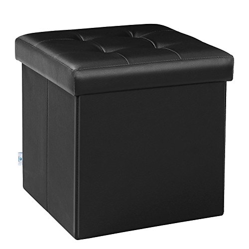 B FSOBEIIALEO Folding Storage Ottoman Cube Footrest Faux Leather for Living Room Seat Chest Black 12.6"X12.6"X12.6" - Black - faux_leather