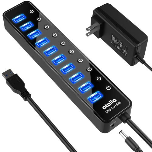 Powered USB 3.0 Hub, atolla 10 Ports USB Data Hub Splitter with Individual ON/Off Switches and 12V/2.5A Power Adapter USB Extension for Mouse, Keyboard, Hard Drive or More USB Devices - 