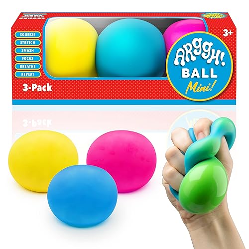 Power Your Fun Arggh Mini Stress Balls for Adults and Kids - 3pk Squishy Stress Balls, Color Changing Resistance Fidget Toys, Sensory Stress Relief Squeeze Toys Squishy Toy (Yellow, Pink, Blue) - 3pk Mini Stress Balls
