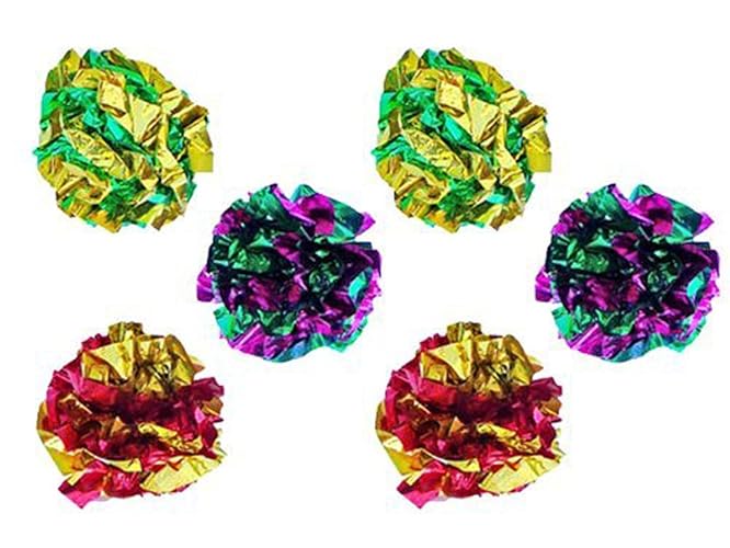 PETFAVORITES Original Mylar Crinkle Balls Cat Toys - 6 Pack - 6 Pack