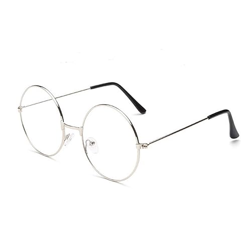 TRIXES - Round Glasses Unisex, Wizard Costume - Retro Sixties Style Clear Lens Glasses, Round Wire Costume Geek Glasses Accessories for Dress Up, Classic Vintage Design Spectacles - Silver