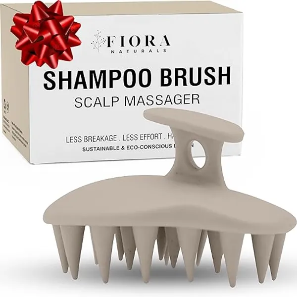 Fiora Naturals Scalp Massager Shampoo Brush - Silicon Scalp Scrubber & Exfoliator for Dandruff Removal and Hair Growth, Scalp Brush for Wet & Dry Hair, Shampoo Brush for Men, Women, Kids - BPA Free - Ivory
