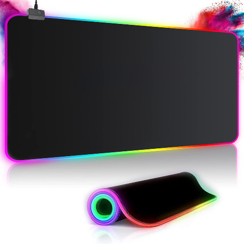Gaming muismat RGB mousepad, 800 x 300 mm, XXL, groot met 14 verlichtingsmodi en 7 led-kleuren, waterdicht, antislip, voor computer, PC, voor professionele gamers, zwart