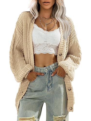EXLURA Womens 2025 Oversized Cardigan Sweaters Fall Winter Lightweight Soft Knit Cardigan Open Front Button Outwear Coats - Dark Apricot - Large