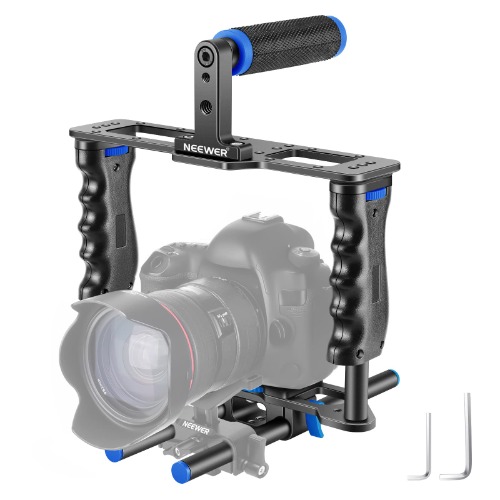Neewer Aluminum Alloy Camera Video Cage Film Movie Making Kit, with Top Handle, Dual Hand Grip, Two 15mm Rods, Compatible with Canon, Sony, Fujifilm, and Nikon DSLR Camera and Camcorder (Black + Blue)