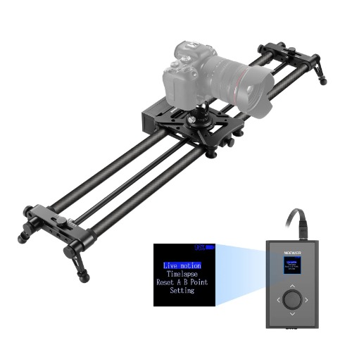Neewer Motorized Camera Slider, 31.5”/80cm Carbon Fiber Dolly Rail Slider with Remote Controller, Support Video Mode, Time-Lapse Photography, Horizontal,Tracking and 120° Panoramic Shooting (VS-80CC)