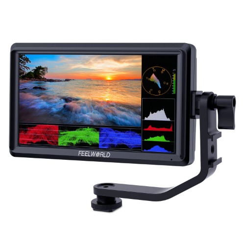 FEELWORLD FW568 5.5 inch DSLR Camera Field Monitor Peaking Focus Assist Small Full HD 1920x1080 IPS 4K HDMI 8.4 V DC Input Output Include Tilt Arm