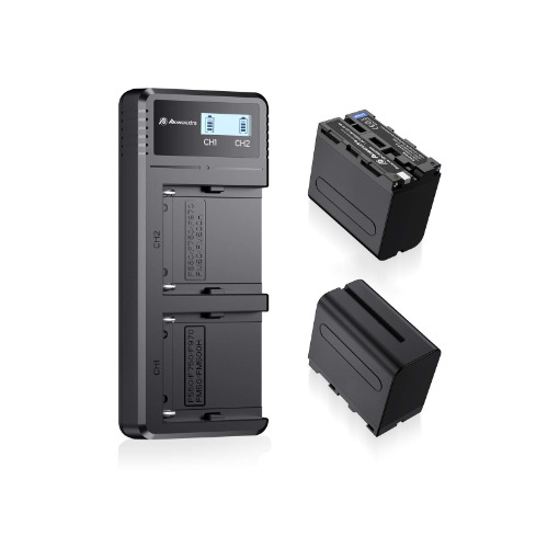 NP-F970, NP-F960, NP-F930,NP-F950,NP-F550,Powerextra 2 X 8800mAh Replacement Battery and Dual LCD Battery Charger Compatible with Sony DCR-VX2100,DSR-PD150,DSR-PD170,FDR-AX1,HDR-AX2000,HDR-FX1,HDR-FX7