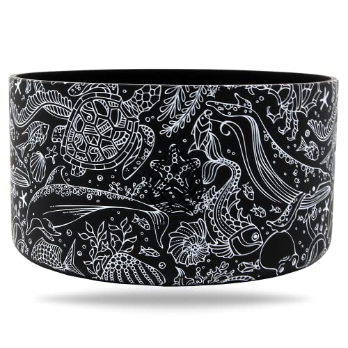 REUZBL Protective Silicone Bottle Boot Sleeve for Stanley Quencher 40 oz, Stanley IceFlow 30 oz, Stanley Ice Flow 20 oz, Yeti 20 oz Tumbler and Hydro Flask 12-24 oz, Sea Life - Black Sea Life