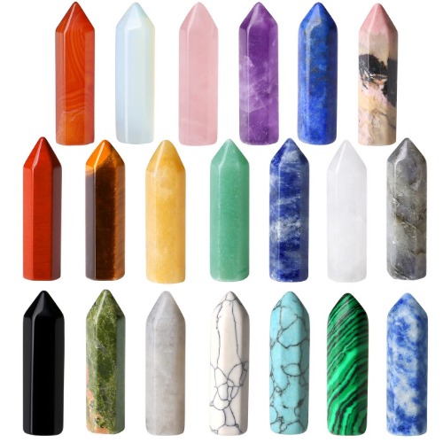 20 PCS Healing Crystals Wands Polished Tumbled Stones Bulk Natural Pocket Crystal Hexagonal Pointed Reiki Energy Balancing Meditation Therapy Chakra Wand Set - Multi-colored - 20pcs