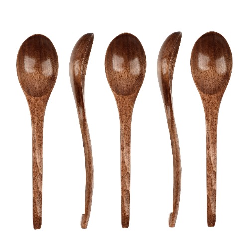 Wooden Soup Spoons, 5 Pcs 20cm Japanese Ramen Spoons by The HomeBody Round Nanmu Wood Long Handle Kitchen Utensils Set Rice Dessert Chocolate Cereal Cooking & Eating Dinner Table Spoon, Brown, A-100