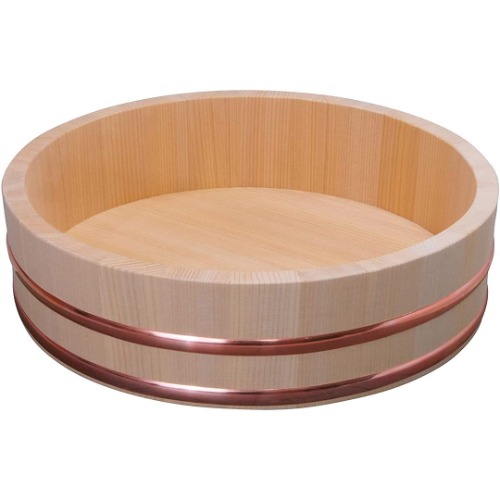 TIKUSAN Wooden Hangiri Sushi Rice Mixing Tub Copper Band Made in Japan Made of Sawara Cypress Sushi Rice Bowl Sushi Oke (11.8" (30cm))