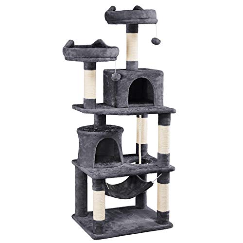 Yaheetech 62.2inches Cat Tree Cat Tower Cat Condo with Platform & Hammock, Scratching Posts for Kittens Pet Play House with Plush Perch for Indoor Activity Relaxing - 62.2in - Dark Gray