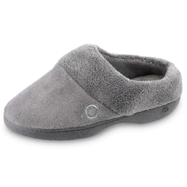 isotoner Women's Cozy Terry Hoodback Clog Slipper with Soft Memory Foam, Comfort Arch Support, and an Indoor/Outdoor Sole - 7.5-8 Ash