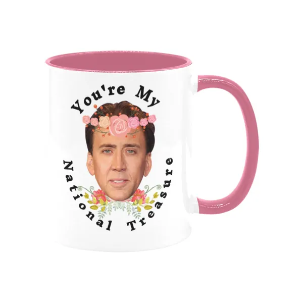 YZLFHO You're My National Treasure Coffee Mug, Lovely Gifts Mug For Father's Day, Mother's Day Birthday, Christmas, Anniversary, Valentine's Day Gifts Mug 11 oz White + Pink Ceramic Coffee Cup